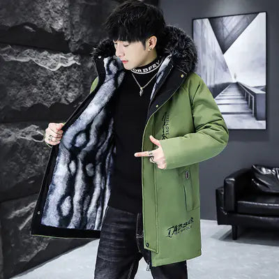 DIMUSI Men's Winter Long Jacket with Classic Fur Lining