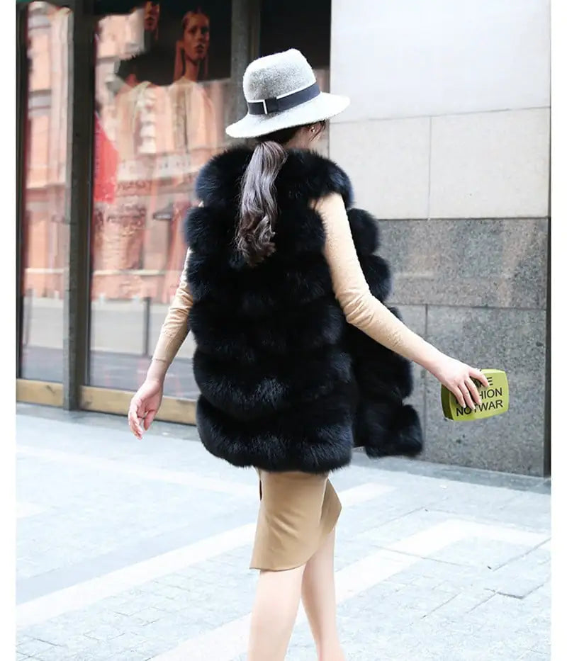 Mid-Length Faux Fur Vest Jacket