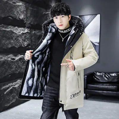 DIMUSI Men's Winter Long Jacket with Classic Fur Lining