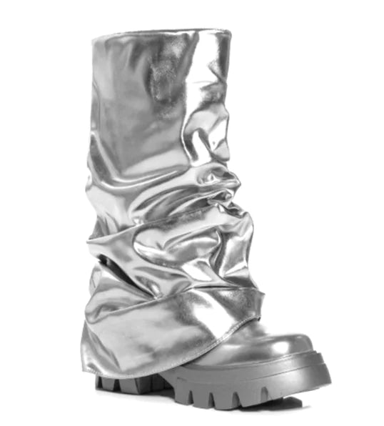 Metallic Slip-On Ankle Boots with Thick Sole (Single Pair)