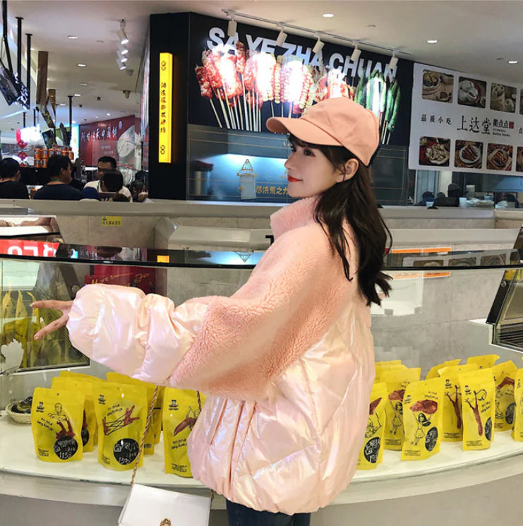 New Korean Style Women's Down Jacket with Fur Collar