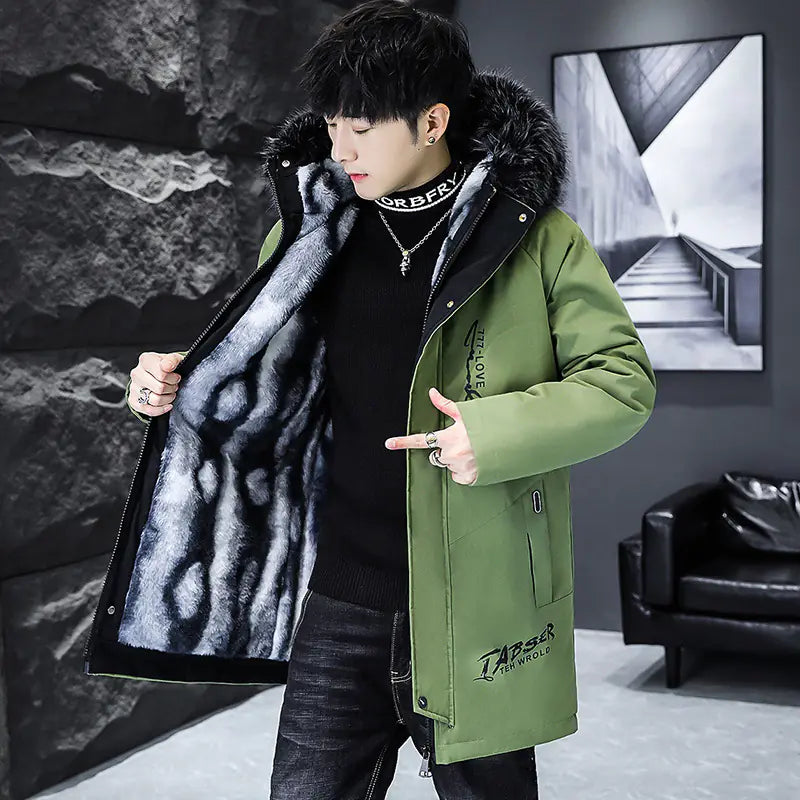 DIMUSI Men's Winter Long Jacket with Classic Fur Lining