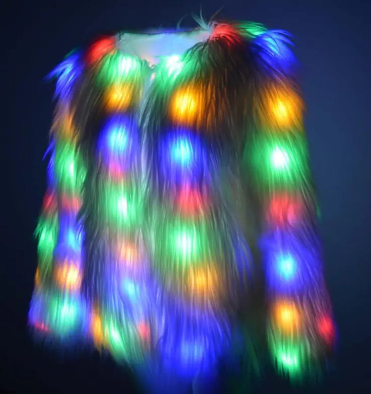 Faux Fur Coat with Colorful LED Lights for Women