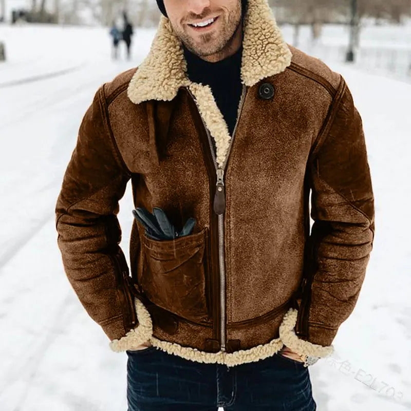 Winter Casual Fur Leather Jacket with Lapel Zipper