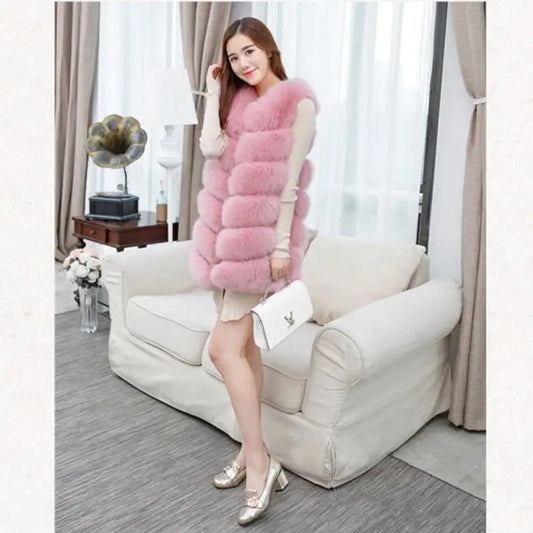 Mid-Length Faux Fur Vest Jacket
