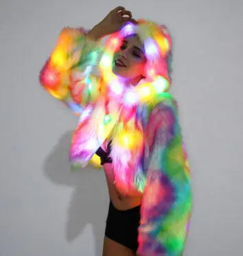 Faux Fur Coat with Colorful LED Lights for Women