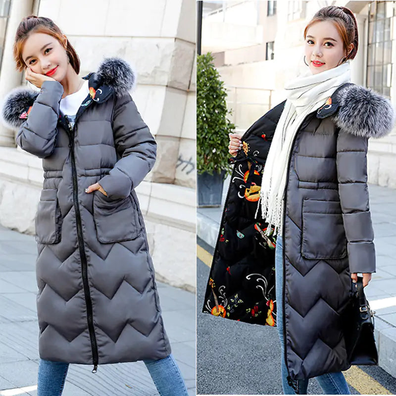 Reversible Cotton-Padded Jacket with Hood and Fur Collar