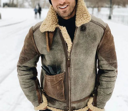 Winter Casual Fur Leather Jacket with Lapel Zipper