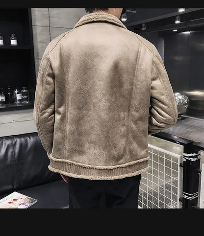 Men's Plus Size PU Leather Cotton Jacket with Fur Collar