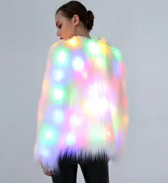 Faux Fur Coat with Colorful LED Lights for Women