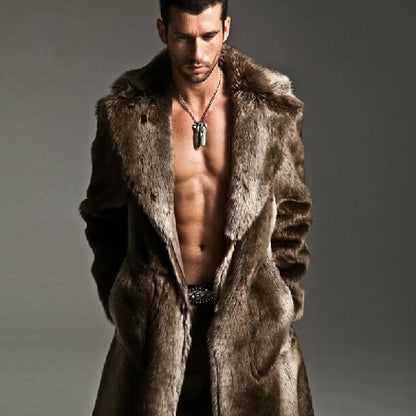 Men's Suit Collar Faux Fur Coat
