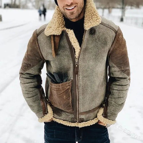 Winter Casual Fur Leather Jacket with Lapel Zipper
