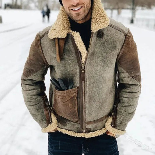 Winter Casual Fur Leather Jacket with Lapel Zipper