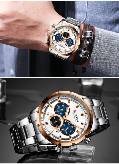 CURREN 8355 Top Brand Luxury Sports Quartz Mens Watches Full Steel Waterproof Chronograph Wristwatch Men Relogio Masculino