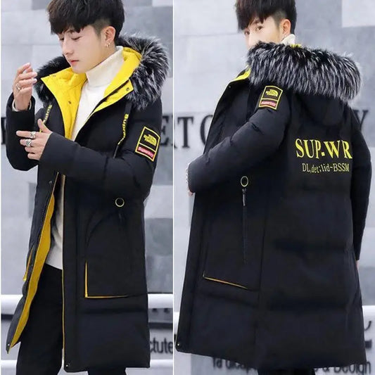 New Men's Winter Jacket Long Men's Coat with Zipper Hooded Male Coats High Quality Man Winter Brand Clothing