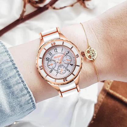 Women Watches Rose Gold White Quartz Steel Watch Mujer Elegant Design Clock Ladies Wristwatch Bayan Kol Saati Feminino Reloj