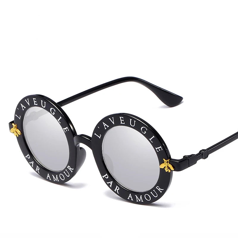 Fashion Unisex Round Retro Sunglasses Women Vintage Glasses Circle Classic Bee Letter Sun Glasses Men Shades Visor Oculos Top