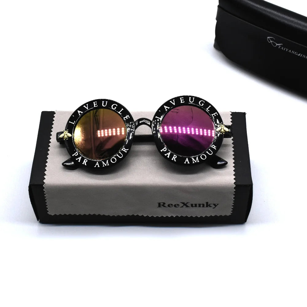 Fashion Unisex Round Retro Sunglasses Women Vintage Glasses Circle Classic Bee Letter Sun Glasses Men Shades Visor Oculos Top