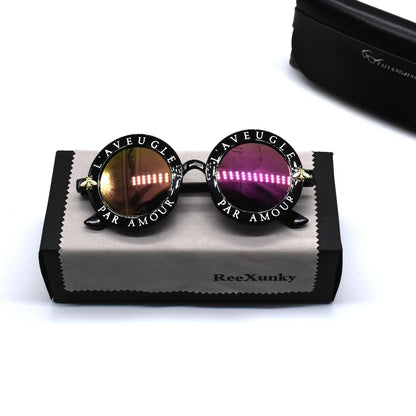 Fashion Unisex Round Retro Sunglasses Women Vintage Glasses Circle Classic Bee Letter Sun Glasses Men Shades Visor Oculos Top