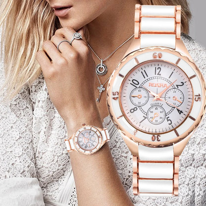 Women Watches Rose Gold White Quartz Steel Watch Mujer Elegant Design Clock Ladies Wristwatch Bayan Kol Saati Feminino Reloj