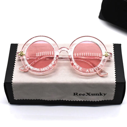 Fashion Unisex Round Retro Sunglasses Women Vintage Glasses Circle Classic Bee Letter Sun Glasses Men Shades Visor Oculos Top