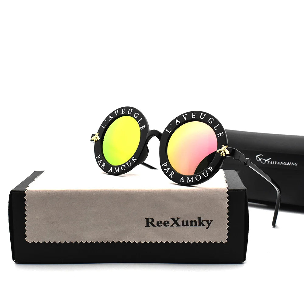 Fashion Unisex Round Retro Sunglasses Women Vintage Glasses Circle Classic Bee Letter Sun Glasses Men Shades Visor Oculos Top