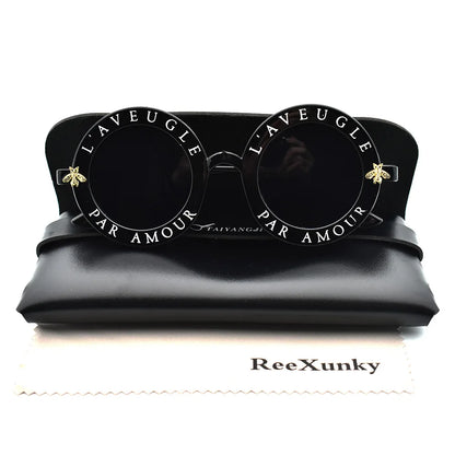 Fashion Unisex Round Retro Sunglasses Women Vintage Glasses Circle Classic Bee Letter Sun Glasses Men Shades Visor Oculos Top