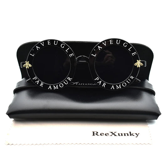 Fashion Unisex Round Retro Sunglasses Women Vintage Glasses Circle Classic Bee Letter Sun Glasses Men Shades Visor Oculos Top