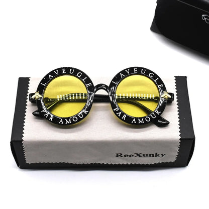 Fashion Unisex Round Retro Sunglasses Women Vintage Glasses Circle Classic Bee Letter Sun Glasses Men Shades Visor Oculos Top