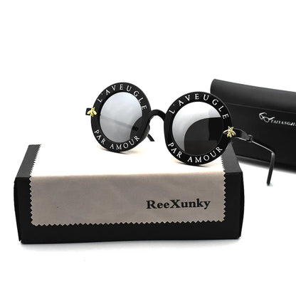 Fashion Unisex Round Retro Sunglasses Women Vintage Glasses Circle Classic Bee Letter Sun Glasses Men Shades Visor Oculos Top
