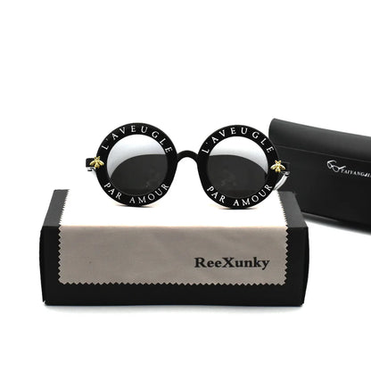 Fashion Unisex Round Retro Sunglasses Women Vintage Glasses Circle Classic Bee Letter Sun Glasses Men Shades Visor Oculos Top