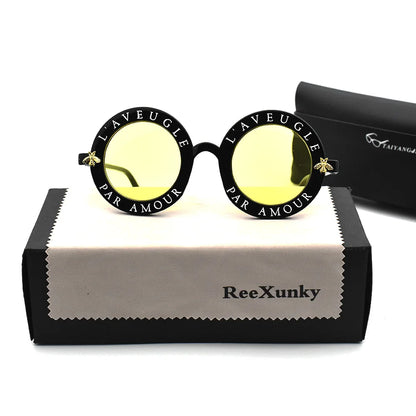 Fashion Unisex Round Retro Sunglasses Women Vintage Glasses Circle Classic Bee Letter Sun Glasses Men Shades Visor Oculos Top