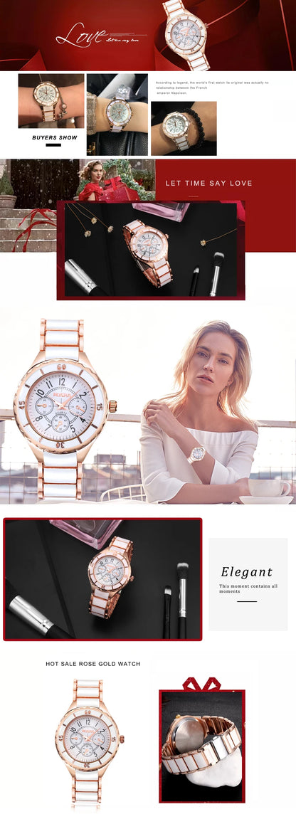 Women Watches Rose Gold White Quartz Steel Watch Mujer Elegant Design Clock Ladies Wristwatch Bayan Kol Saati Feminino Reloj