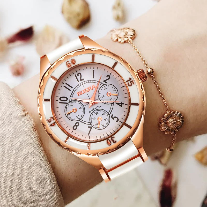 Women Watches Rose Gold White Quartz Steel Watch Mujer Elegant Design Clock Ladies Wristwatch Bayan Kol Saati Feminino Reloj