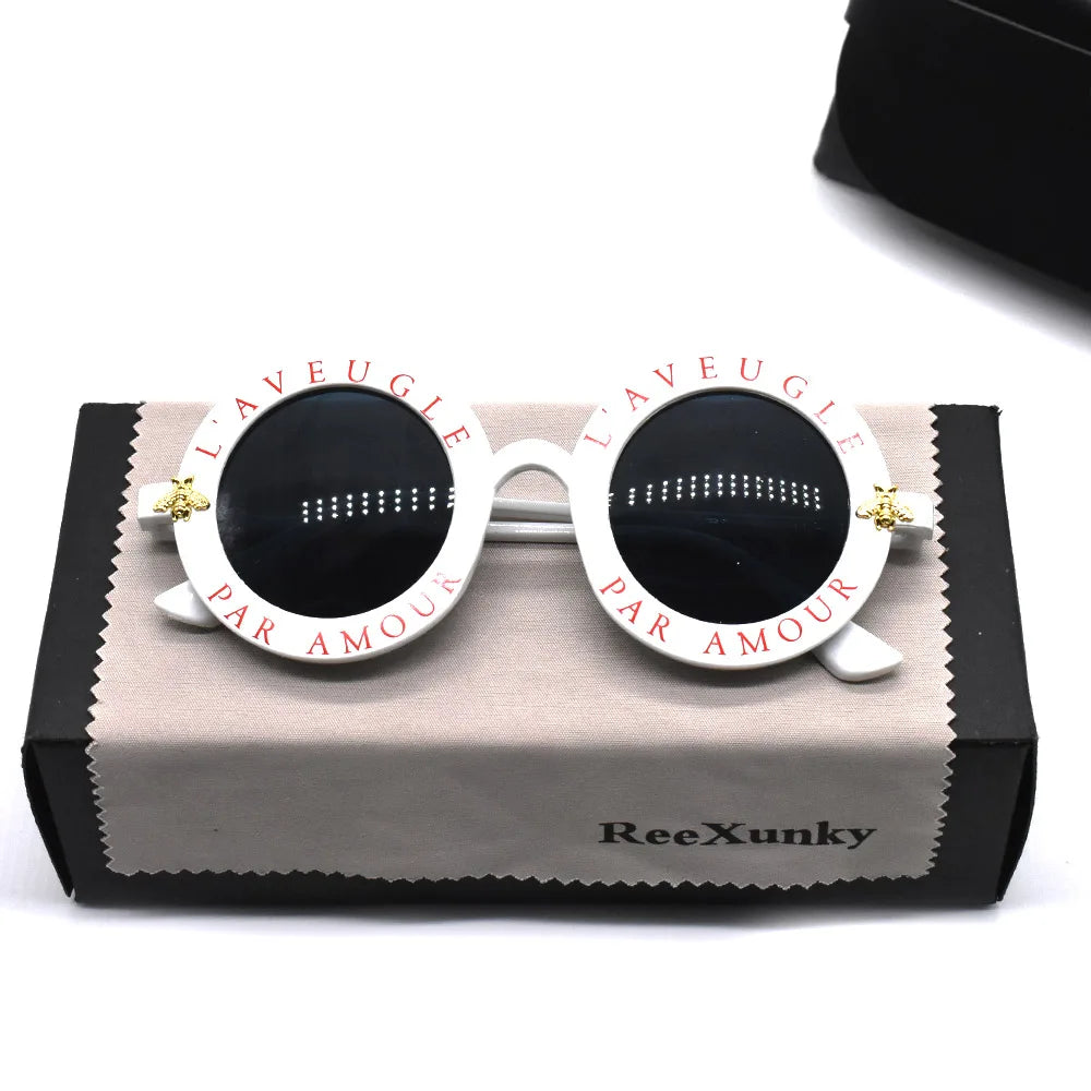 Fashion Unisex Round Retro Sunglasses Women Vintage Glasses Circle Classic Bee Letter Sun Glasses Men Shades Visor Oculos Top