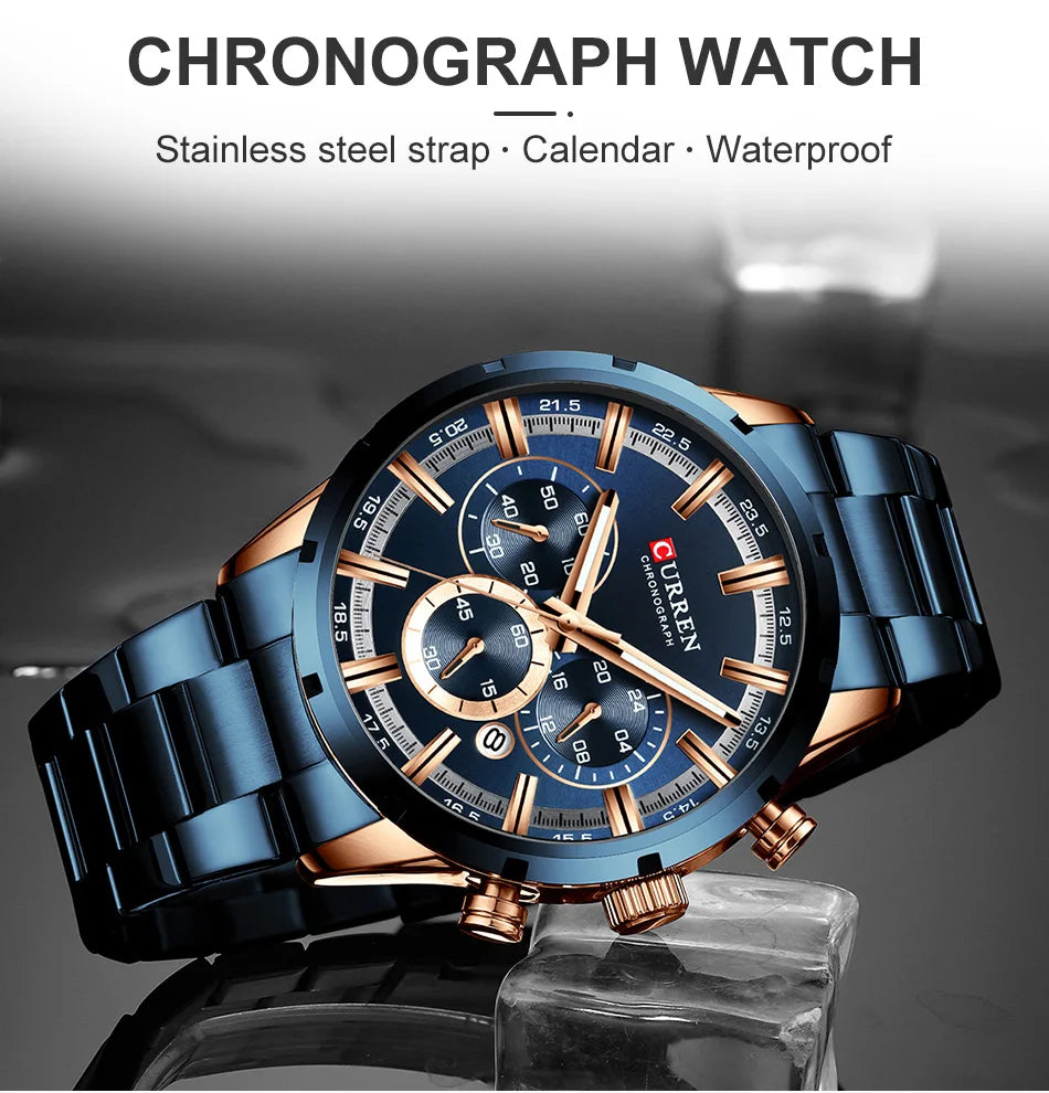 CURREN 8355 Top Brand Luxury Sports Quartz Mens Watches Full Steel Waterproof Chronograph Wristwatch Men Relogio Masculino