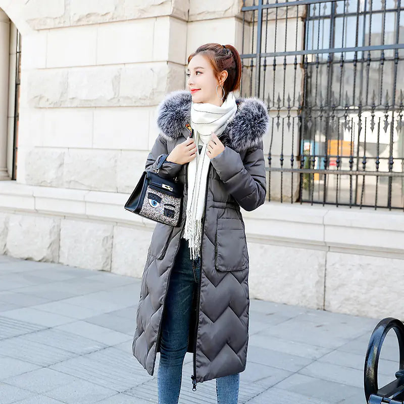 Reversible Cotton-Padded Jacket with Hood and Fur Collar