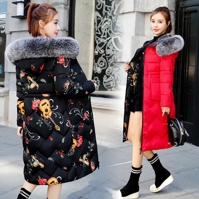 Reversible Cotton-Padded Jacket with Hood and Fur Collar