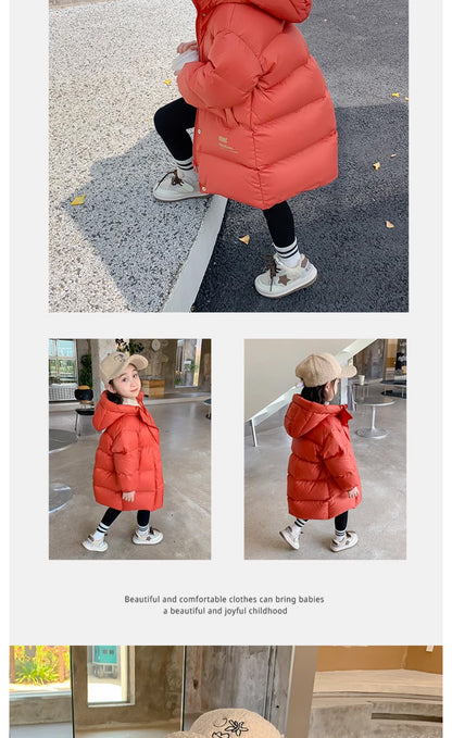 -30℃ Kids Winter Girls Padded Jackets Thick Warm Waterproof Shiny Hooded Coats Children Outerwear Clothes Teen Parka 5-14 Years