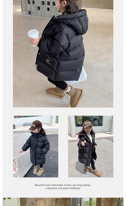 -30℃ Kids Winter Girls Padded Jackets Thick Warm Waterproof Shiny Hooded Coats Children Outerwear Clothes Teen Parka 5-14 Years