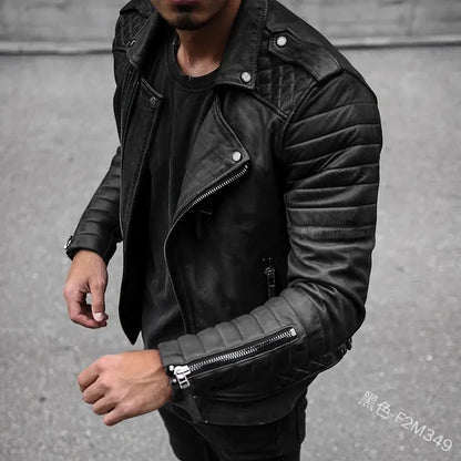 Fashion Leather Coat Men Spring Autumn  Slim Lapel Locomotive Men Leather Jacket Solid Color Long Sleeve PU Brown Leather Jacket