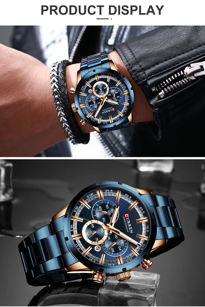 CURREN 8355 Top Brand Luxury Sports Quartz Mens Watches Full Steel Waterproof Chronograph Wristwatch Men Relogio Masculino