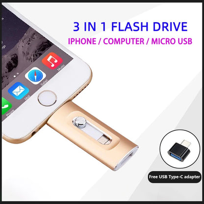 3-in-1 2TB Mobile Phone Usb Flash Drive 64g Push-pull Suitable For Apple Usb Flash Drive Large Capacity Android Computer Gift