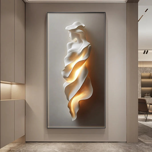 Minimally Abstract Entrance Decoration Painting High-end Relief Feeling Hanging Painting Room Decoration Wall Lamp Led Light