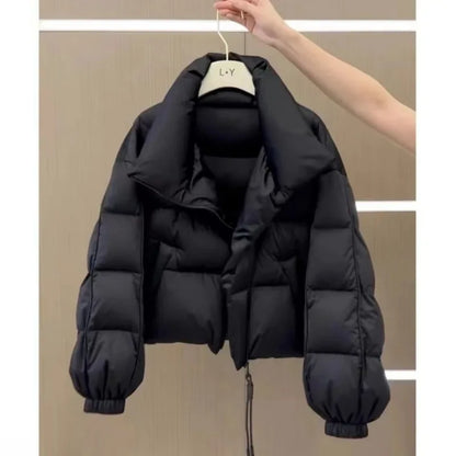 New Cotton Women Winter Warm Short Puff Jacket Korean Design Irregular Cotton Coat Trend Loose Thicken Parkas Tide Black White