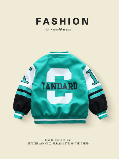 For Boys Aged 3 - 10, Trendy Solid - Color Baseball Jackets in Spring - Autumn Season