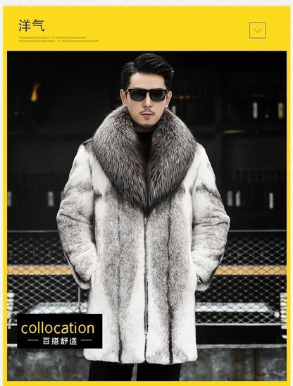 -10 degrees Celsius cold resistant and warm mink fur coat for men's winter imitation raccoon fur collar thickened fur coat