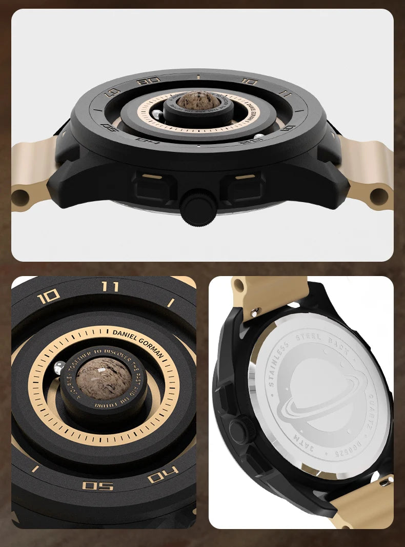 DANIEL GORMAN Red Planet Design Quartz Watch for Men Waterproof Luminous Sport Wristwatch with Magnetic Bead Pointers DG0525Red