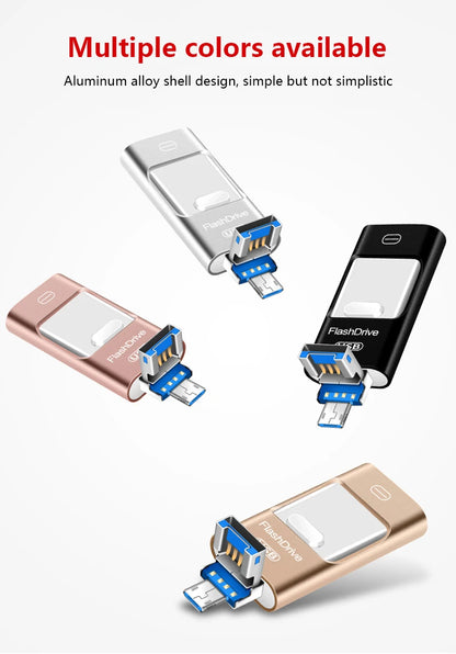 3-in-1 2TB Mobile Phone Usb Flash Drive 64g Push-pull Suitable For Apple Usb Flash Drive Large Capacity Android Computer Gift