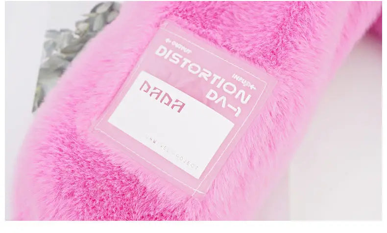 Fake Fur Girls Jacket Winter New Solid Color Letter Print Padded Lining Thick Warm Plush Coats For 5-12Y Kids Fashion Overcoat